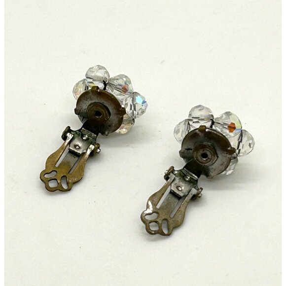 Aurora Borealis Crystal Cluster Clip-On Earrings Vintage Retro Fashion Classic - Picture 4 of 7